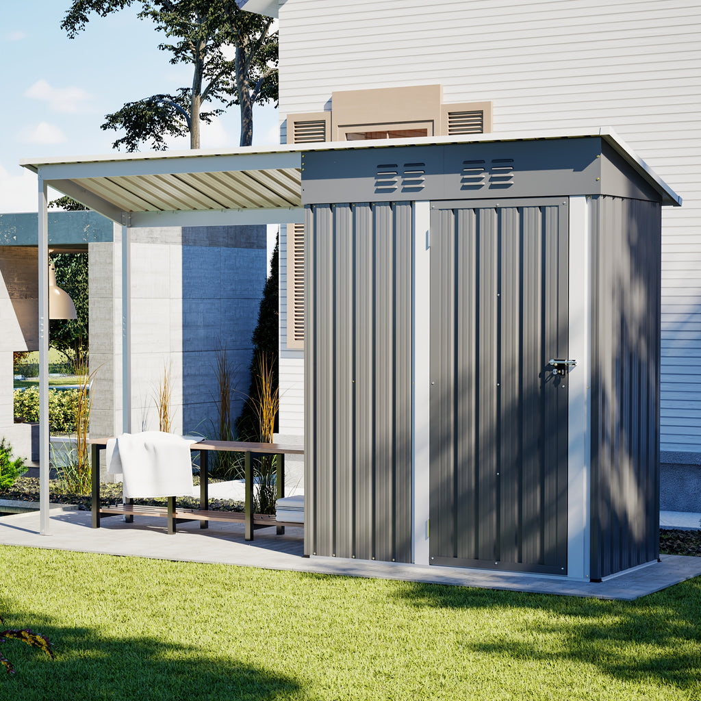 Outdoor Shed + Pergola Combo | Waterproof | Lockable | Air Vents | Store Tools/Grill/Bike