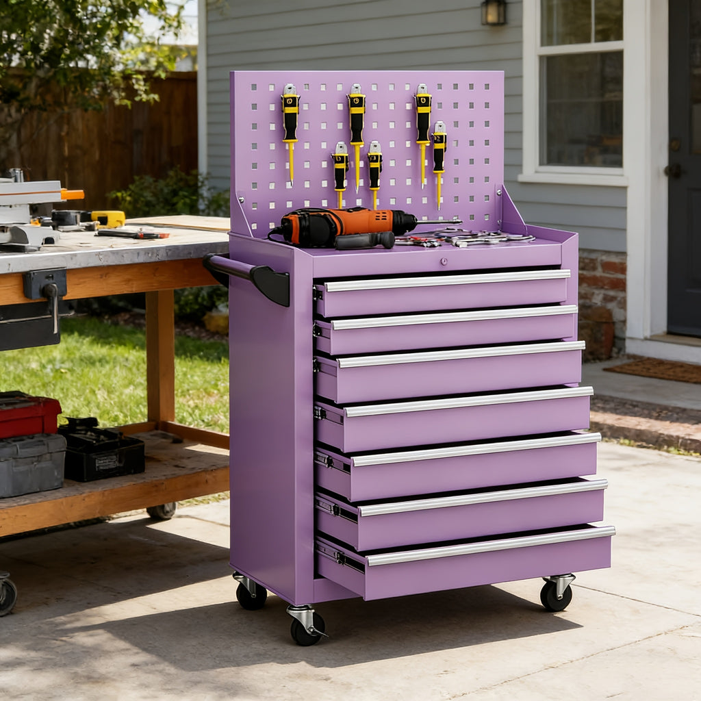 [Rolling Tool Chest] 7-Drawers Rolling Tool Chest Cabinet with Wheels - Keyed Locking System, Non-Slip Mat for Garage Warehouse Workshop