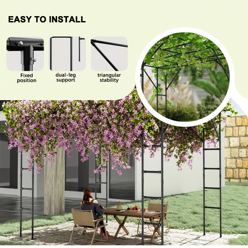 Sturdy Black Metal Arched Grape Trellis | Climbing Pergola, Fence Specifically For Vine Plants, Suitable For Balconies, Backyards, Villa Gardens, Durable And Easy To Install
