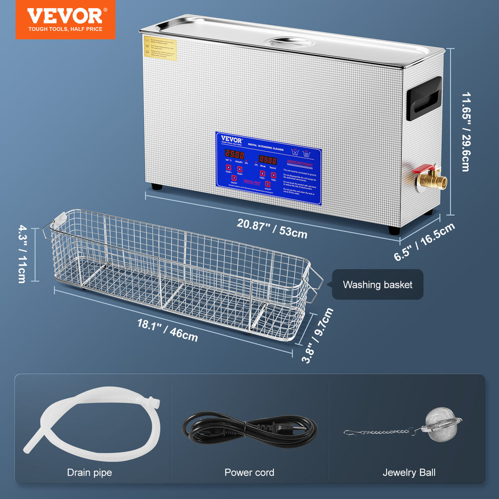 VEVOR Professional Ultrasonic Cleaner, 10L/27.2 L Ultrasonic Jewelry Cleaner with Digital Timer & Heater, Stainless Steel Industrial Sonic Cleaner 40kHz for Glasses, Watches, Rings, Small Parts
