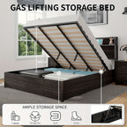 Full Queen King Size Lift Up Storage Bed, Wood Platform Bed Frame with Storage Headboard & Charging Station, No Box Spring Needed, Easy Assembly
