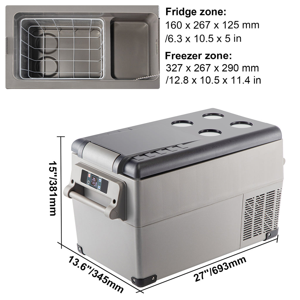 VEVOR Portable Refrigerator 37 Quart (35 Liter), 12 Volt Refrigerator (-4℉~68℉), Car Refrigerator Dual Zone with 12/24v DC & 110-240v AC for Camping, Travel, Fishing, Outdoor or Home Use