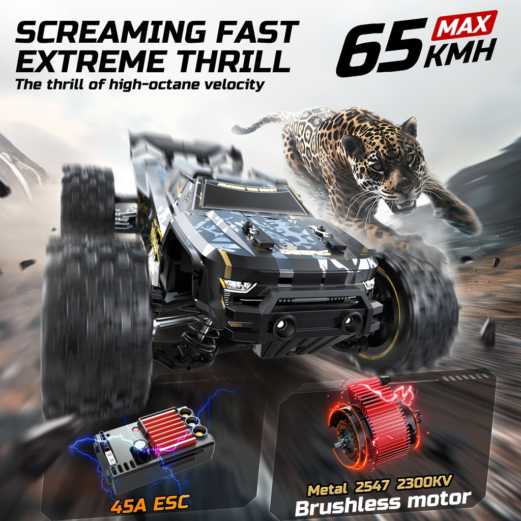 DEERC 1:10 Fast Brushless RC Car for Adults, Max 65KM/H, High-Speed 4WD Off-Road Remote Control Truck with 2 X 3S Batteries And Extra Swing Arms. Non-Toy Product, Intended for Professional Users, Collectors
