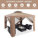 SAFSTAR 10'x 10' Canopy Gazebo Tent Shelter Garden Lawn Patio W/Mosquito Netting Coffee