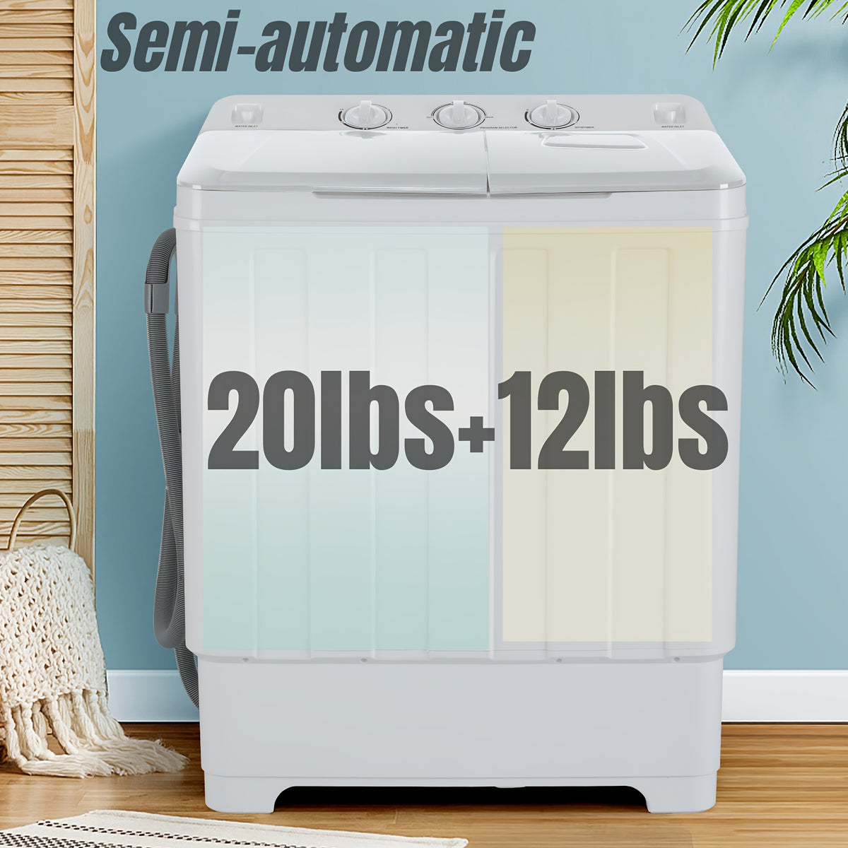 Portable Washing Machine, 2-in-1 Compact Twin Tub Washer and Spinner with Drain Pump and Time Control