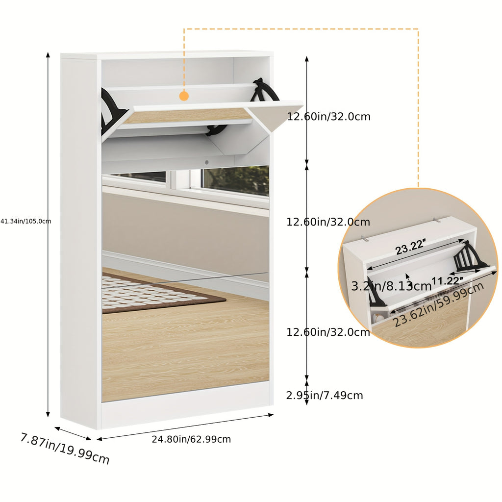 Organizedlife 1 Set Modern Shoe Cabinet with Full Length Mirror, Freestanding Shoe Rack Storage Organizer with 5 Flip Drawers, 3 2 Tier Shoe Closet for Entryway, Dressing Room