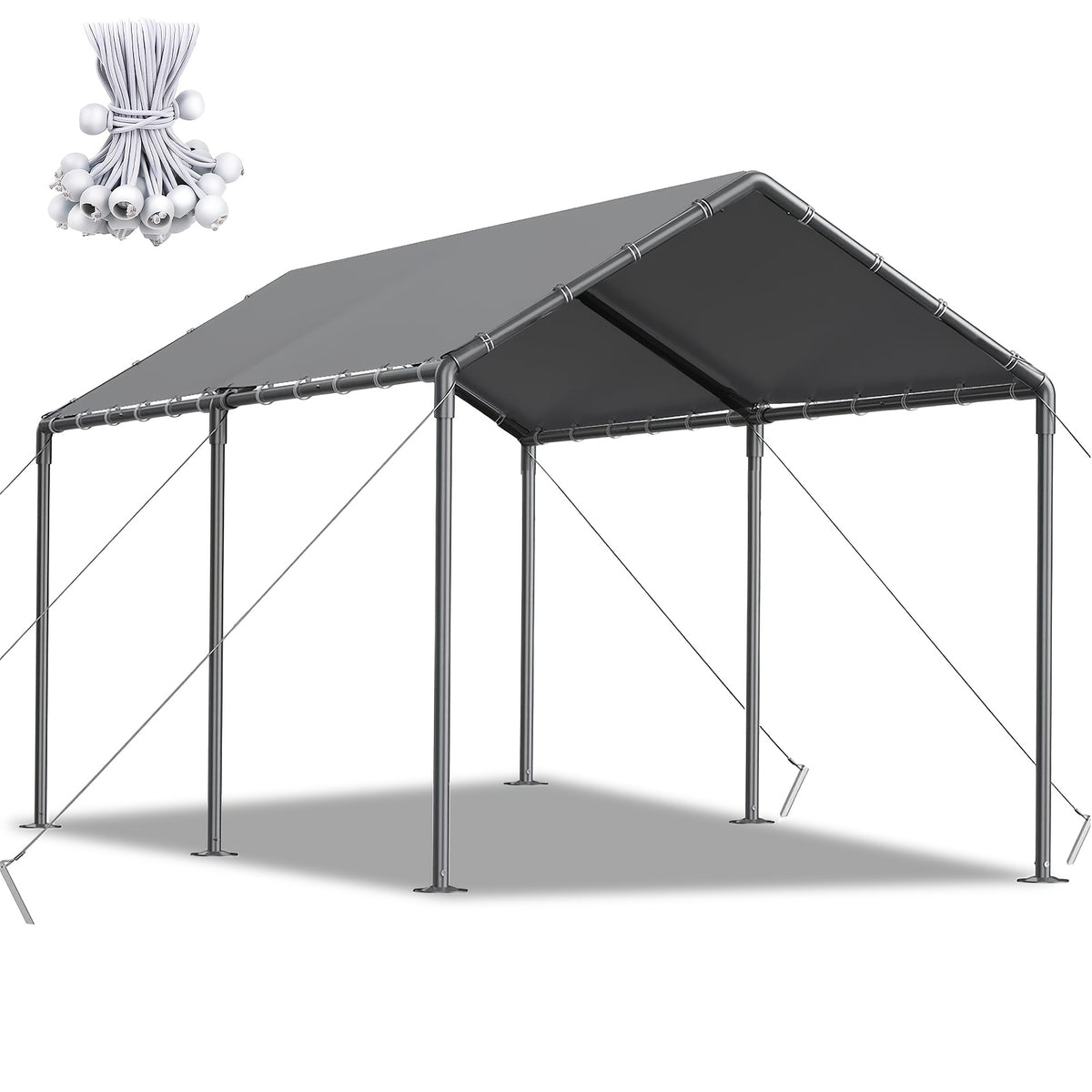 10x20ft Portable Outdoor Garage Canopy with Reinforced Metal Poles & Waterproof Cover - Durable Grey Canopy for Outdoor Storage, Camping, and Backyard Use, Canopy for Outside