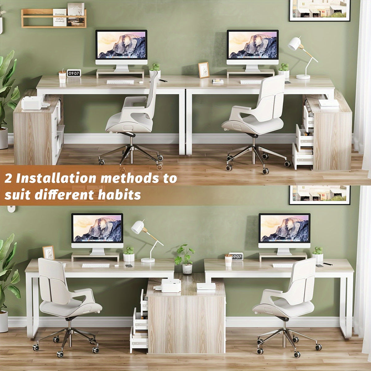 Home Office Computer L Shaped Gaming Computer Desk Corner Desk with 3 Drawers and 2 Shelves, Long Desk with Storage Shelfs & Removable Monitor Stand,, Corner, Small Space, computer desk for home office