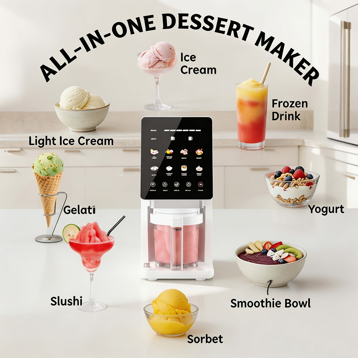 11-In-1 Ice Cream Maker, 3 Pints Dairy-Free Keto-Friendly Frozen Dessert Machine, Mix-In And Re-Spin for Creamy Texture, Gelato, Sorbet, Slushie, Frozen Yogurt & Smoothie Bowls Machine for Homemade, Recipe Guide, 6Oz