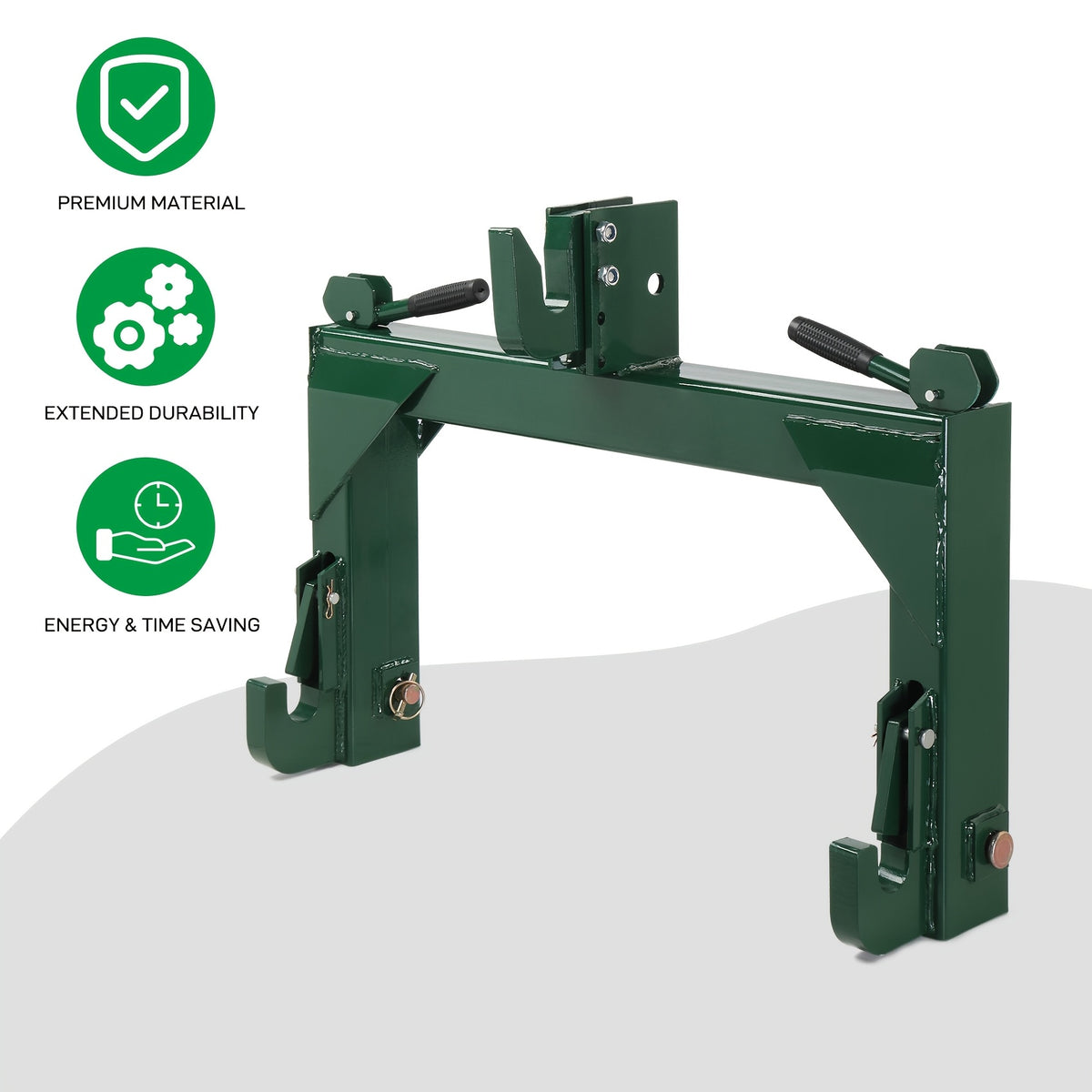 3-Pt Quick Hitch Adapter Category 1 & 2 Tractor, 3000 lb Lift, Adjustable Steel Bolt, Green Powder Coated (OEM Replacement)