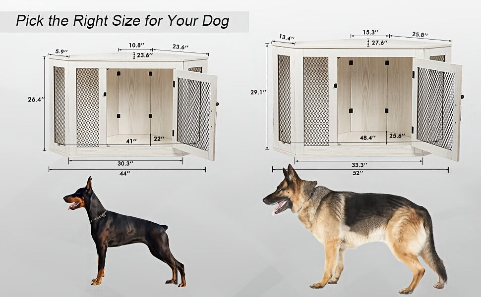 [Wooden Dog Kennel Furniture] Corner Dog Crate Furniture, 44/52Inch Wooden Dog Kennel Furniture with Mesh, Decorative Wood Dog House for Indoor Use, Dog Crate for Small/Medium Dog, Perfect for Limited Room