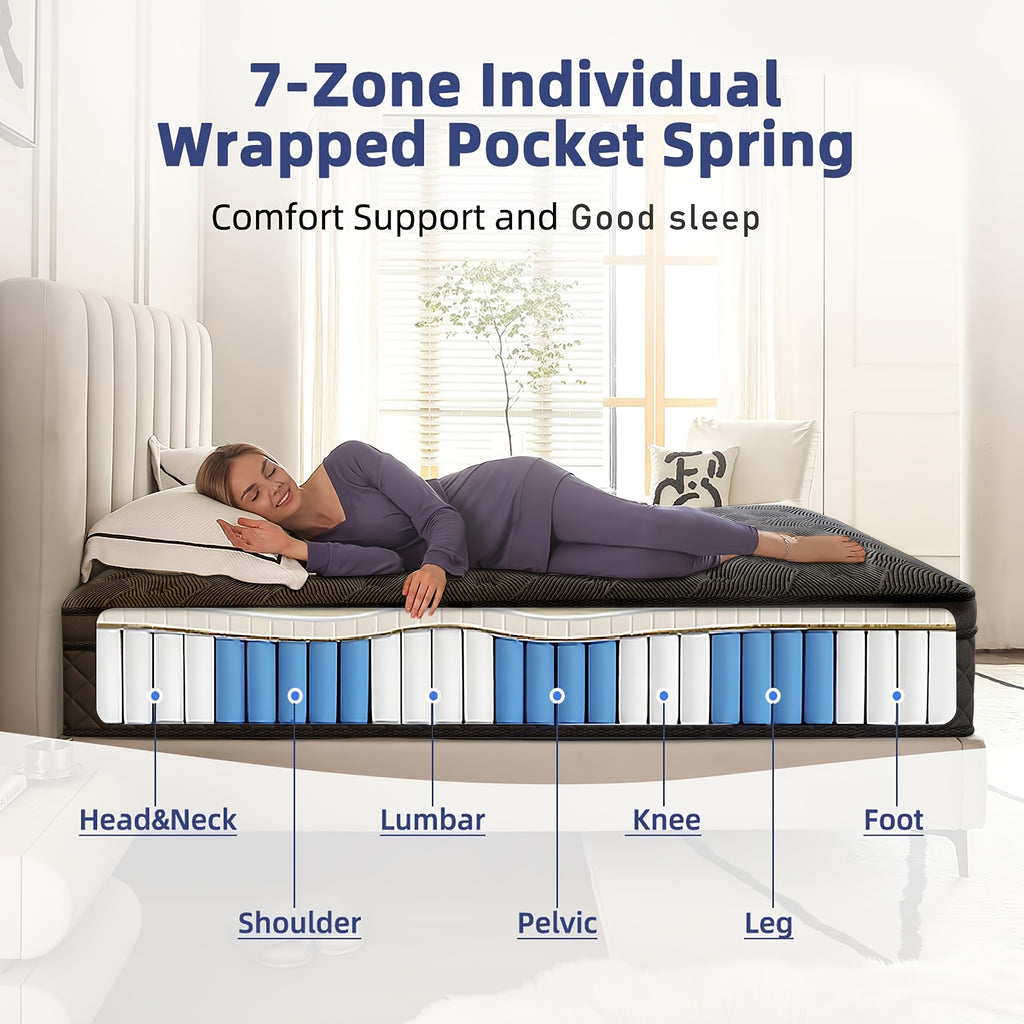 Queen Mattress 12/14 Inch Twin, Full, Queen, King Size, Mattress Memony Foam And Spring, Medium Firm Mattress for Cooling, Pressure Relief, Edge Support & Motion Isolation Boxed
