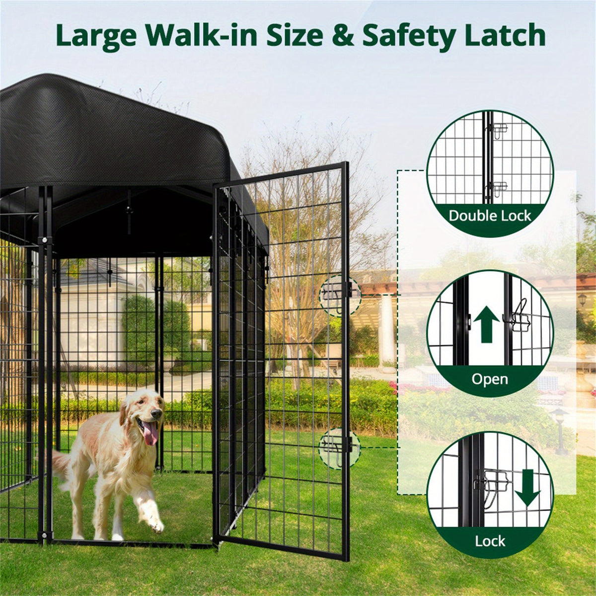 98"L x 49"W x 71"H Dog Kennel Outdoor with Waterproof Roof, 8x6x4ft Large Outdoor Kennel with Rotating Feeding Door, Bowls, Dog Cage for Outside Dog House Enclosure for Dogs, Cat, Rabbit
