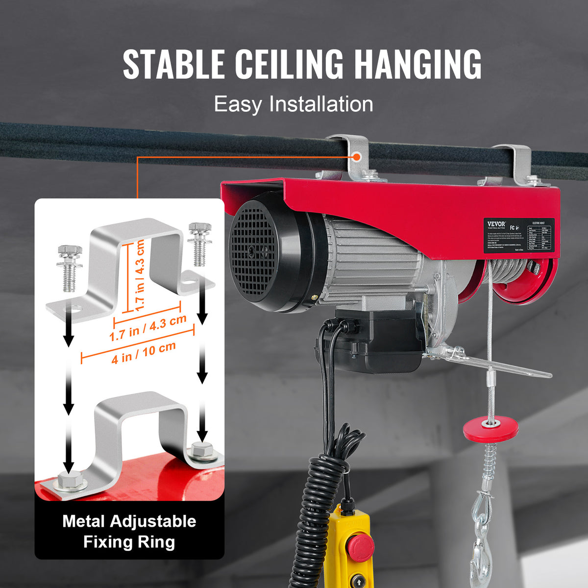 VEVOR 880lbs Electric Hoist with 14 FT Wired Remote Control, Electric Hoist 120 Volt with 20-40 FT Lifting Height for Garage Warehouse Factory