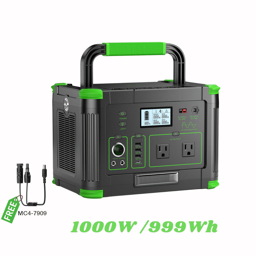 1000W Portable Power Station, Solar Generator 999Wh (Peak 2000W), Power Station with 110V Pure Sine Wave AC Outlet, Digital Display, PD 60W USB-C Fast Charging, Backup Battery for Home Emergency, Outdoor Camping, Road Trips