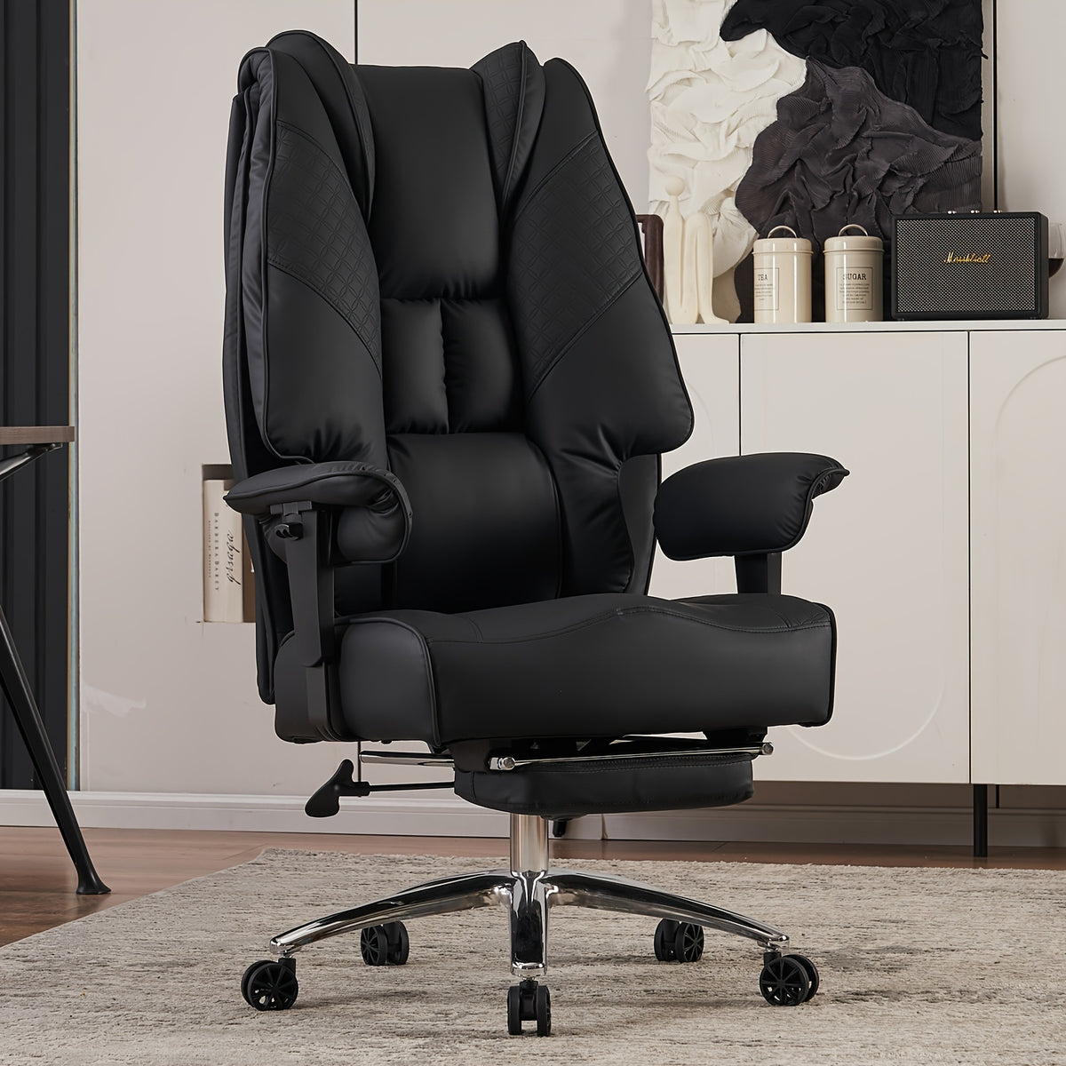 [PU Leather Executive Chair] Efomao Desk Office Chair 400LBS, Big And Tall Office Chair, PU Leather Computer Chair, Executive Office Chair With Leg Rest And Lumbar Support