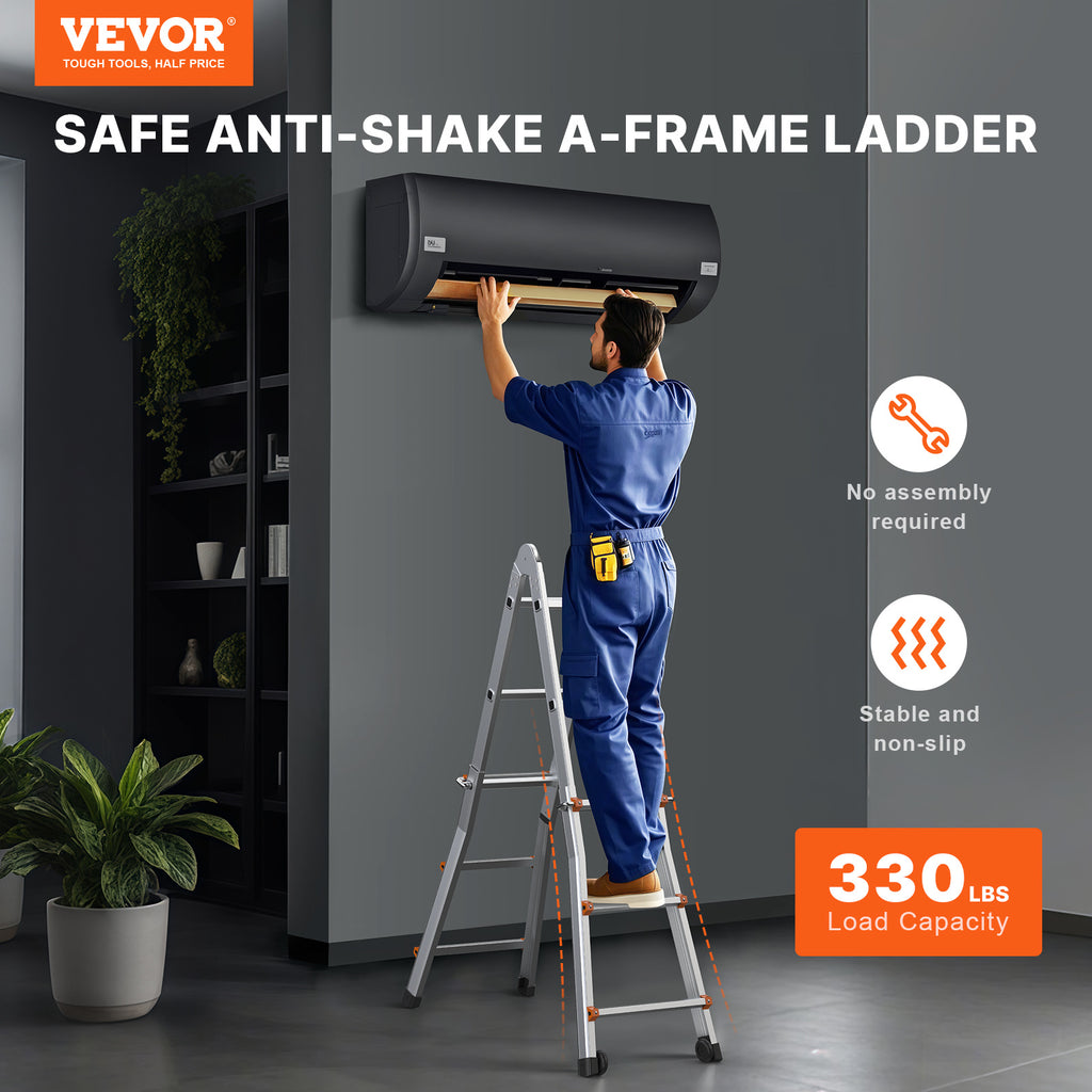VEVOR Telescoping Ladder A Frame 9.5 FT 2880mm / 11FT 3350 mm / 13 FT 4000mm / 15.5FT 4670 mm / 17FT 5120 mm / 20FT 5990 mm/ 20.5FT 6230 mm Extension Multi-Function for Homework