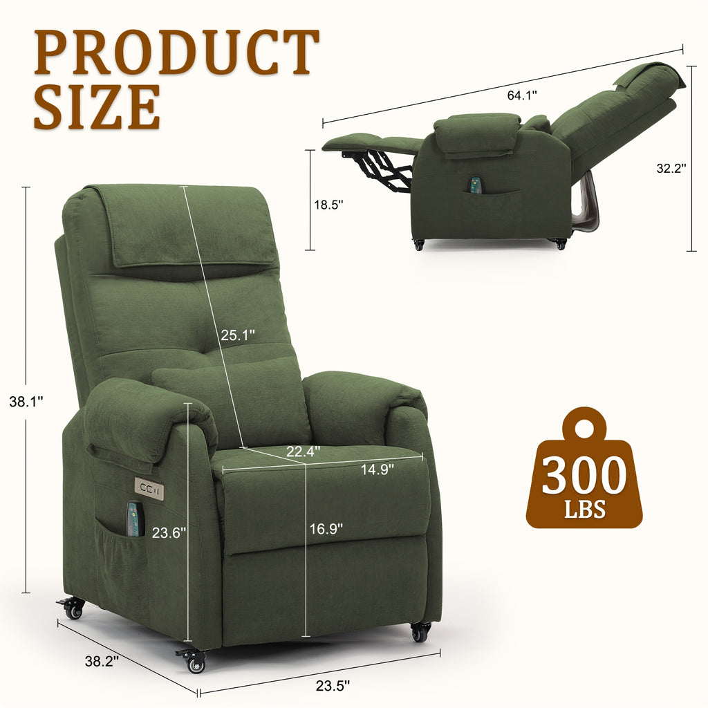 Personal Care Armchair, Recliner with Massage And Heating Functions, Portable Sofa Chair, Electric Recliner, Chair with USB Port And Side Pockets, Chenille Material Recliner Suitable for Living Room, Christmas Gift.