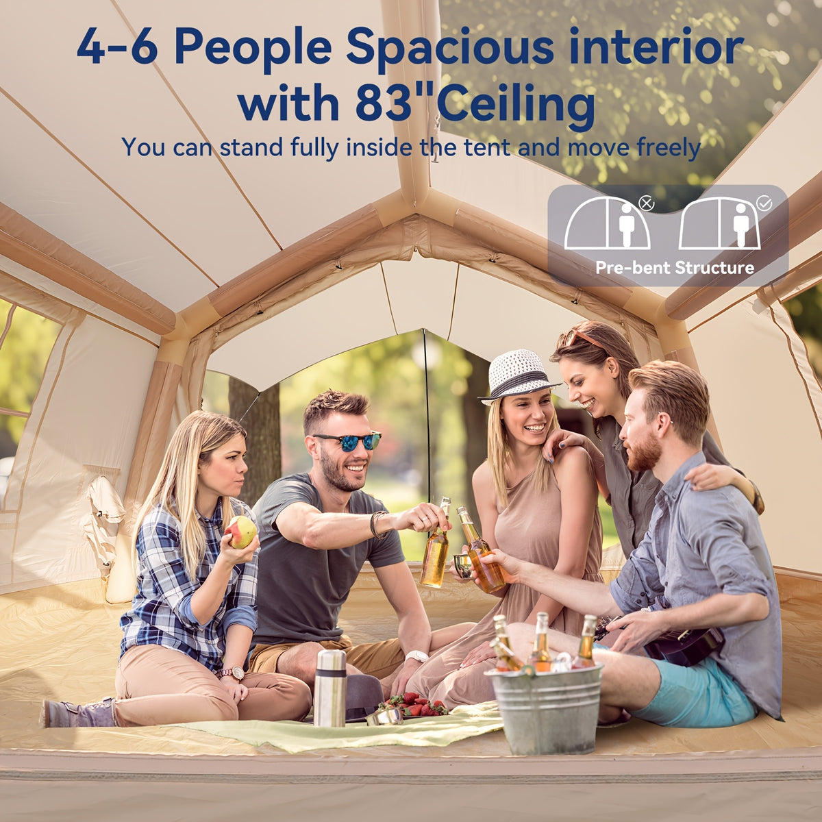 LILYPELLE 6-12 Person Ridge-Style Inflatable Camping Tent with Manual Pump, Large Mesh Windows And Curtain Divider, Four-Season Use, Easy Setup, Ideal for Groups And Families