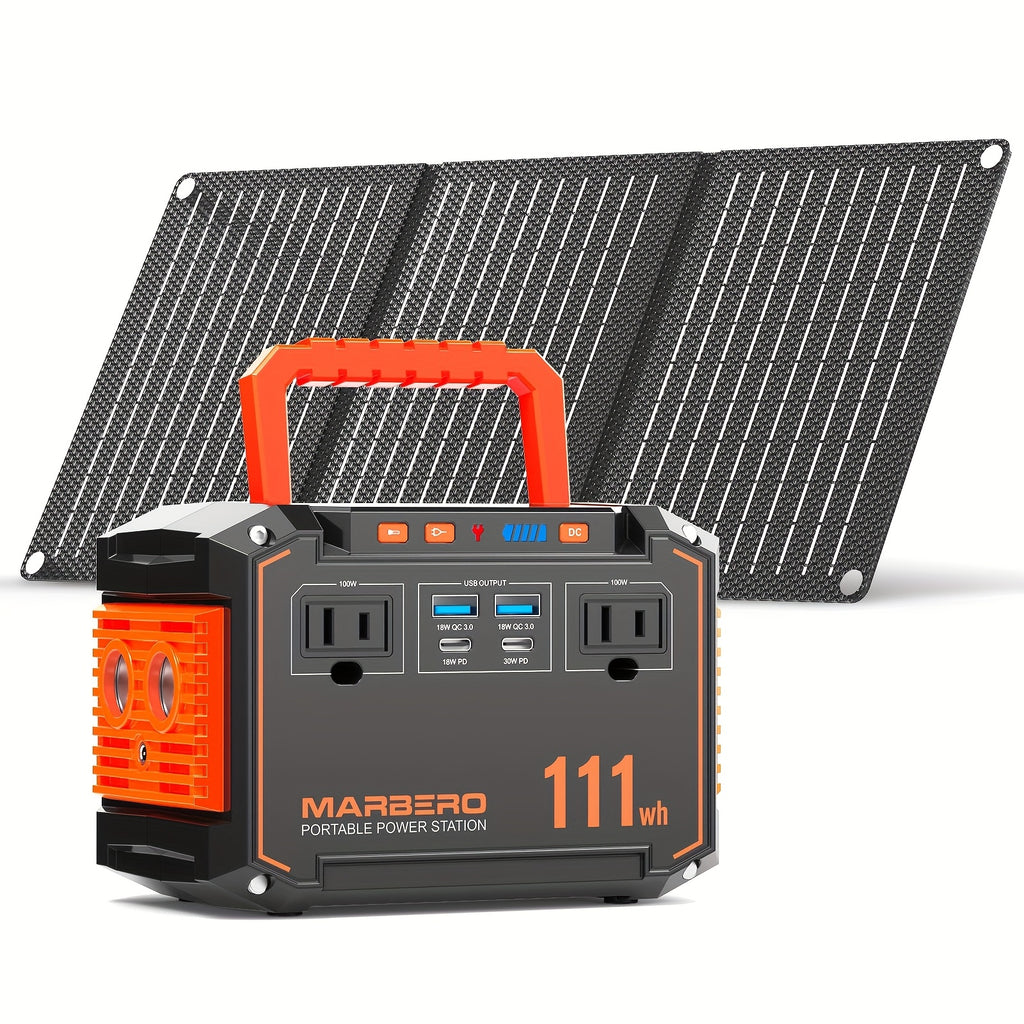 Portable Power Station 237Wh With 60W Solar Panel/88Wh &30W SL/111Wh &30W SL, Or 88.8Wh/237Wh.with 2*AC/USB-C PD/USB QC3.0/DC Output, LED Emergency Power Light For Outdoor Camping, RV Traveling, Emergencies For Gift