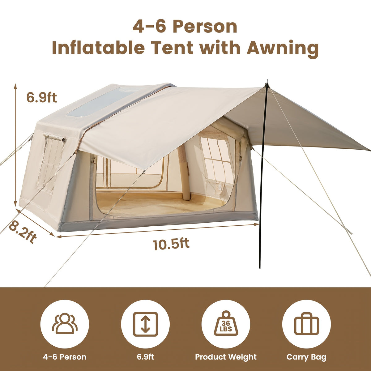 LILYPELLE 6-12 Person Ridge-Style Inflatable Camping Tent with Manual Pump, Large Mesh Windows And Curtain Divider, Four-Season Use, Easy Setup, Ideal for Groups And Families