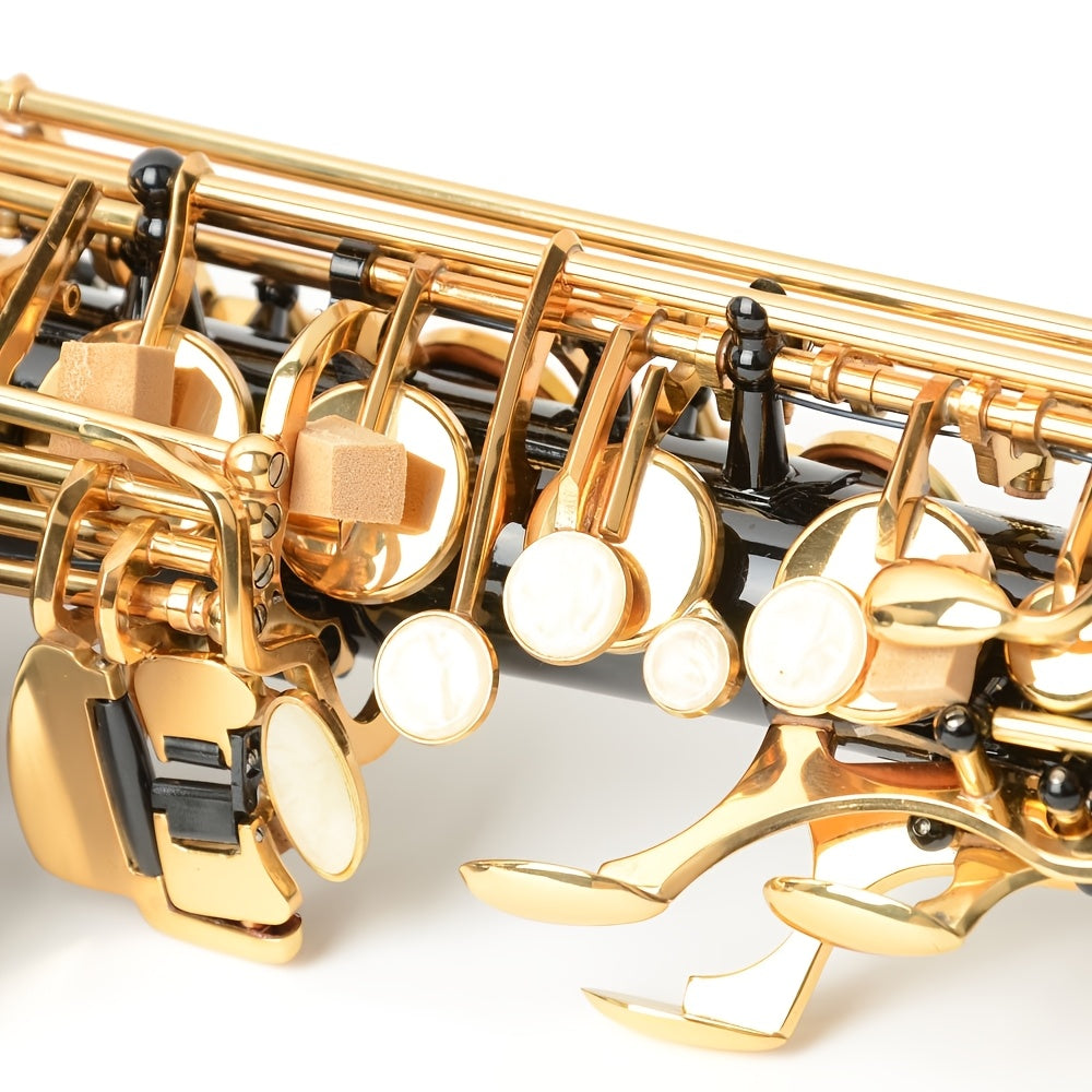 Glarry Mid-range Alto Drop E Lacquered Golden Saxophone, with Carve Patterns, Brass Material, Stylish Appearance, Kit with Hard Case, Cleaning Tools, for Beginner, All Experiance Level, Festival/ Birthday Gift for Music Lover