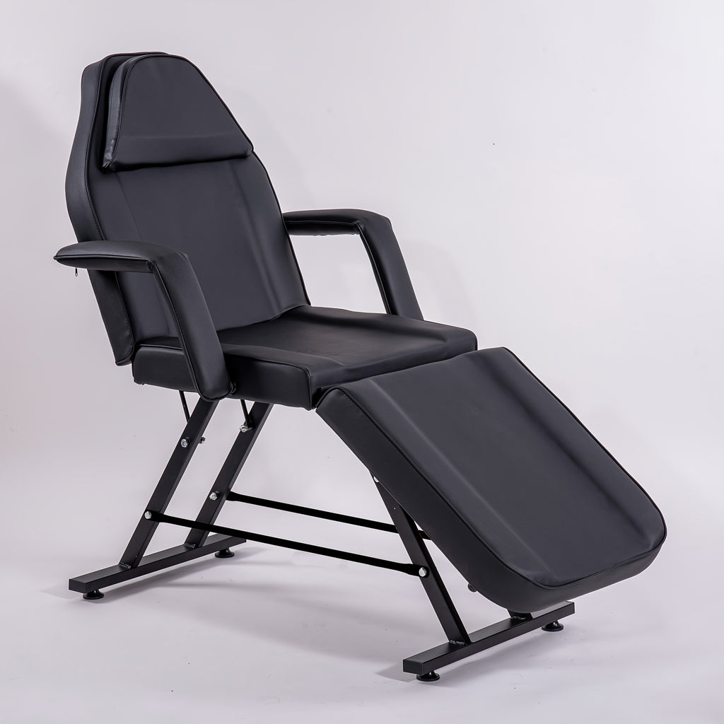 Beauty Bed with Stool Massage Table with Head Cushion 3-Section Adjustable Beauty Bed Professional Tattoo SPA Salon Chair (Black)
