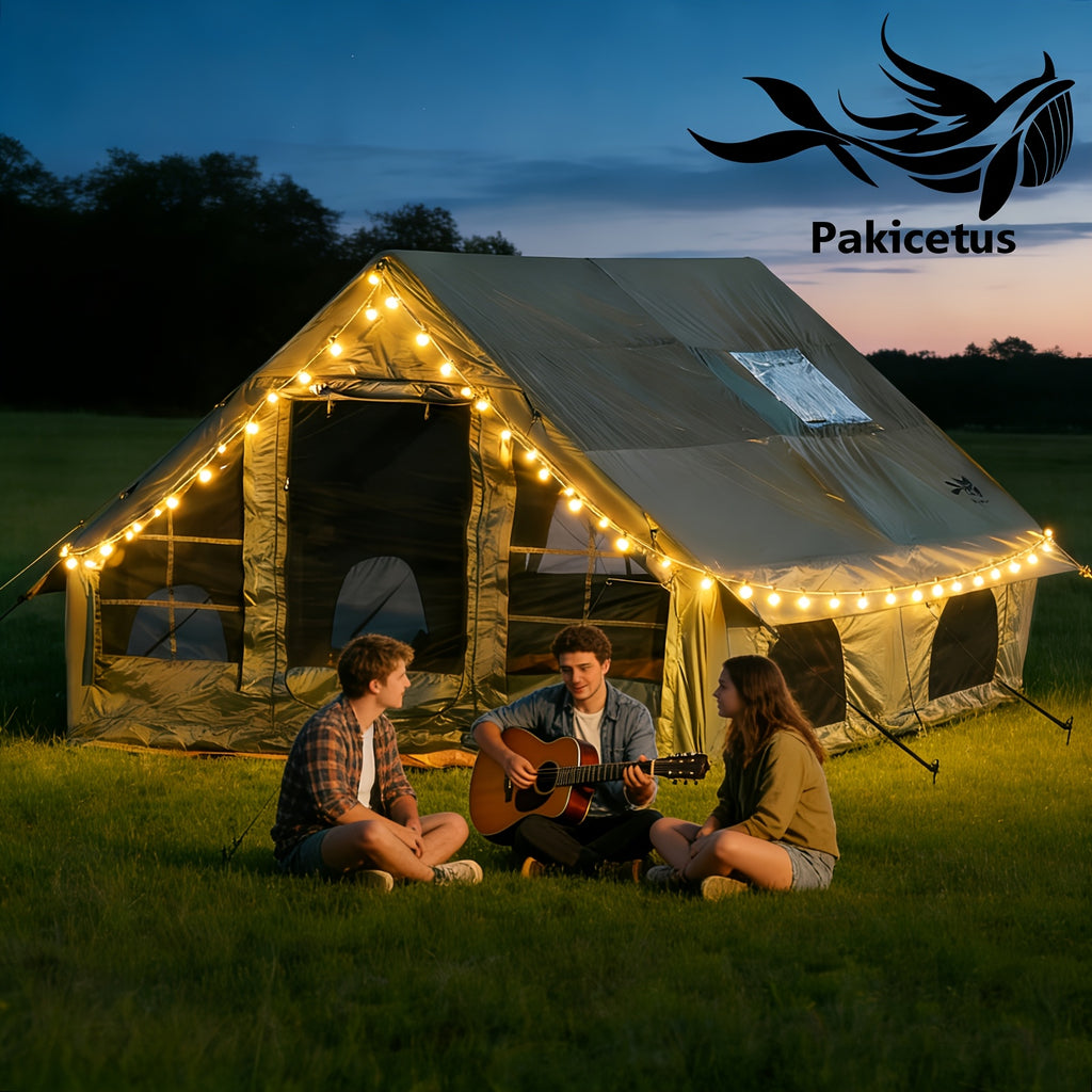 PAKICETUS Large Inflatable Camping Tent (Optional: Skylight, Stove Jack, and Door), Quick Air-Flow & Breathable Mesh Design, Summer Glamping Hot Tents for Camping with Stove, Quick Setup Inflatable Camping Tent for 4-6 Person Families, All-season
