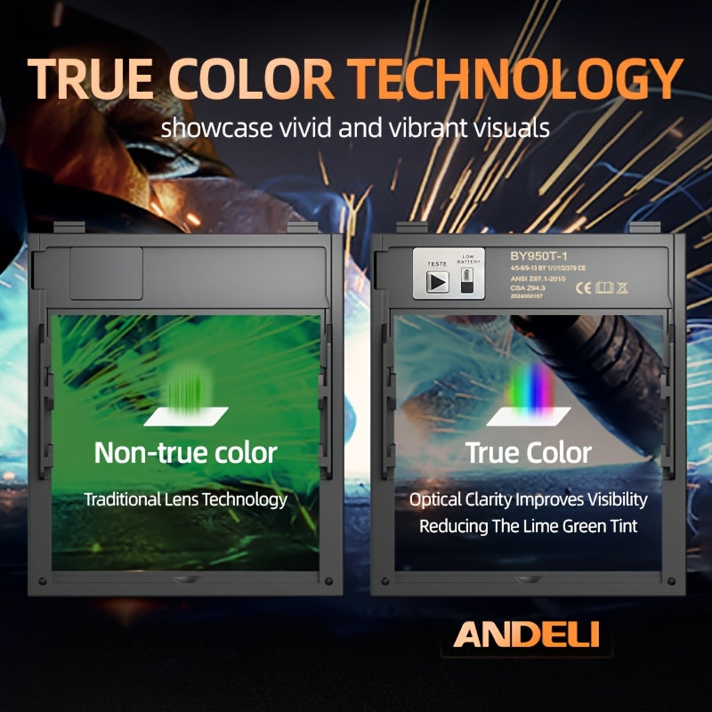 ANDELI Welding Helmet with True Color Automatic Dimming, 180° View Measuring 3.94" X 3.74", Featuring 4 Arc Sensors And a Wide Coverage Range of 4/5-8/9-13, Suitable for TIG, MIG, And STICK Welding