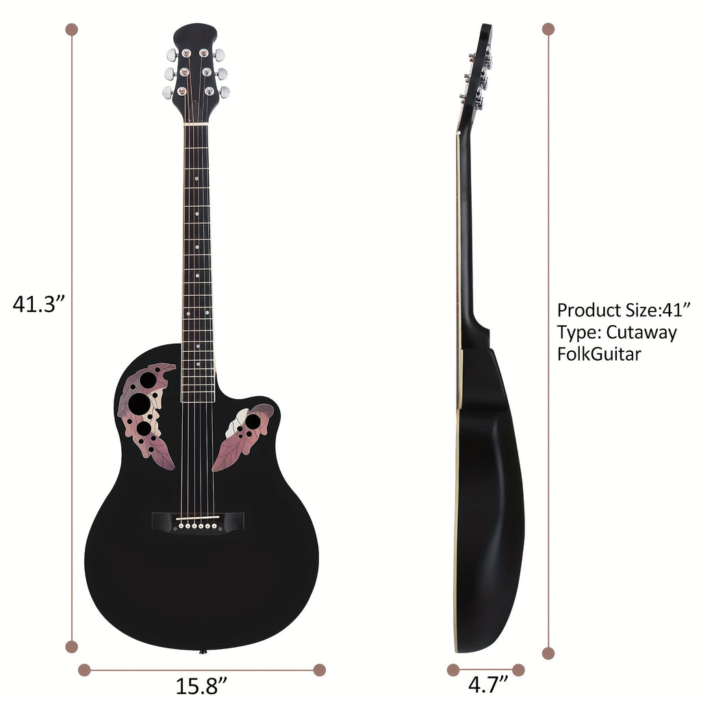 [Ideal Gift] 41-Inch Full-Size Guitar With Grape-Shaped Soundhole, Spruce Top, And Mahogany Fingerboard - Sunset Red Finish, Enhanced Tone And Playability, Suitable For All Music Styles, Ideal For Beginners And Guitarists. The Perfect Gift