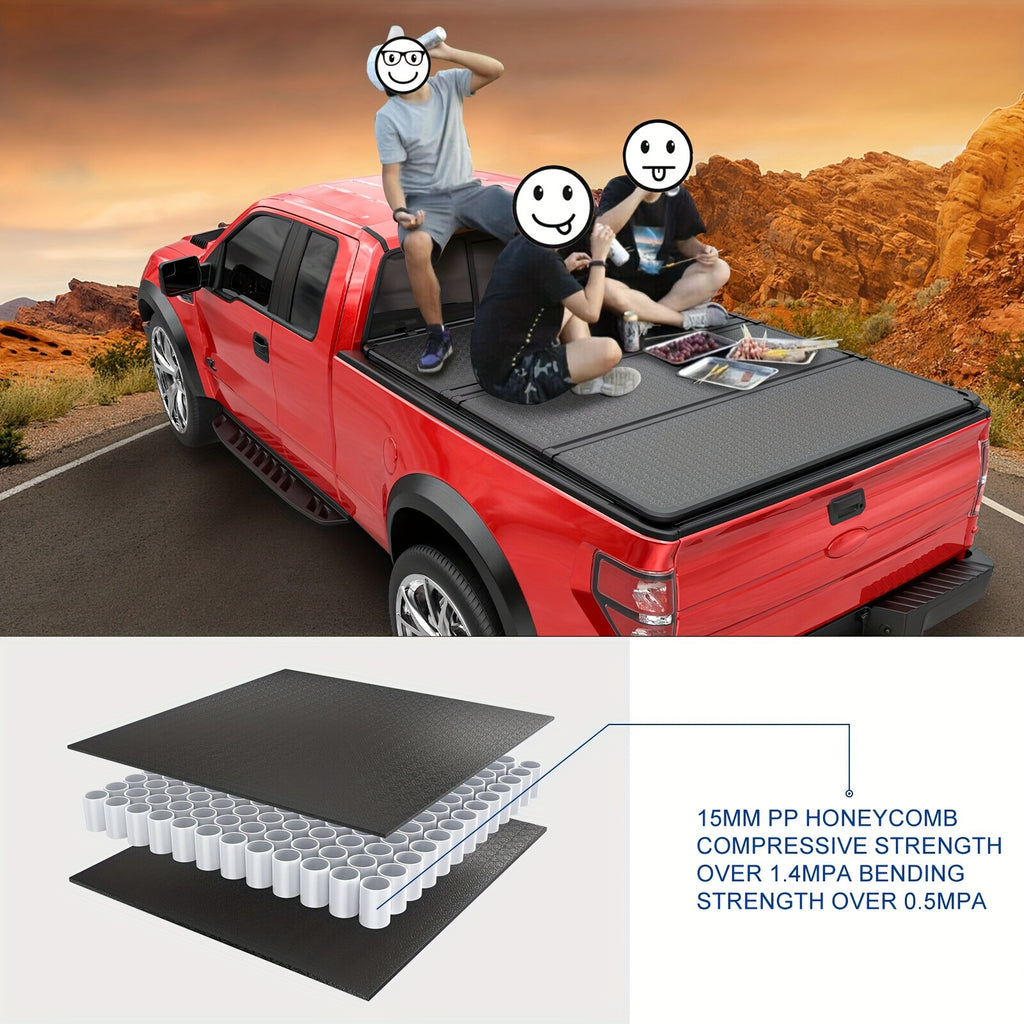 5.7/5.8FT 4-Fold Hard Tonneau Cover Car Additions Truck Bed Cover for Ram 1500 with LED Lamp 2009-2024