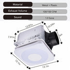 [3-in-1 Bluetooth Fan] SYVIO Bathroom Exhaust Fan with Bluetooth Speaker, 3-in-1, (100/150 CFM | 1.0 Sone Ultra-quiet)Dual Wind Speed, 30W High-efficiency Ventilation, Integrated 1300lm RGB Three-color Temperature LED Night Lighting (2700K/4000K/6500K) Mu