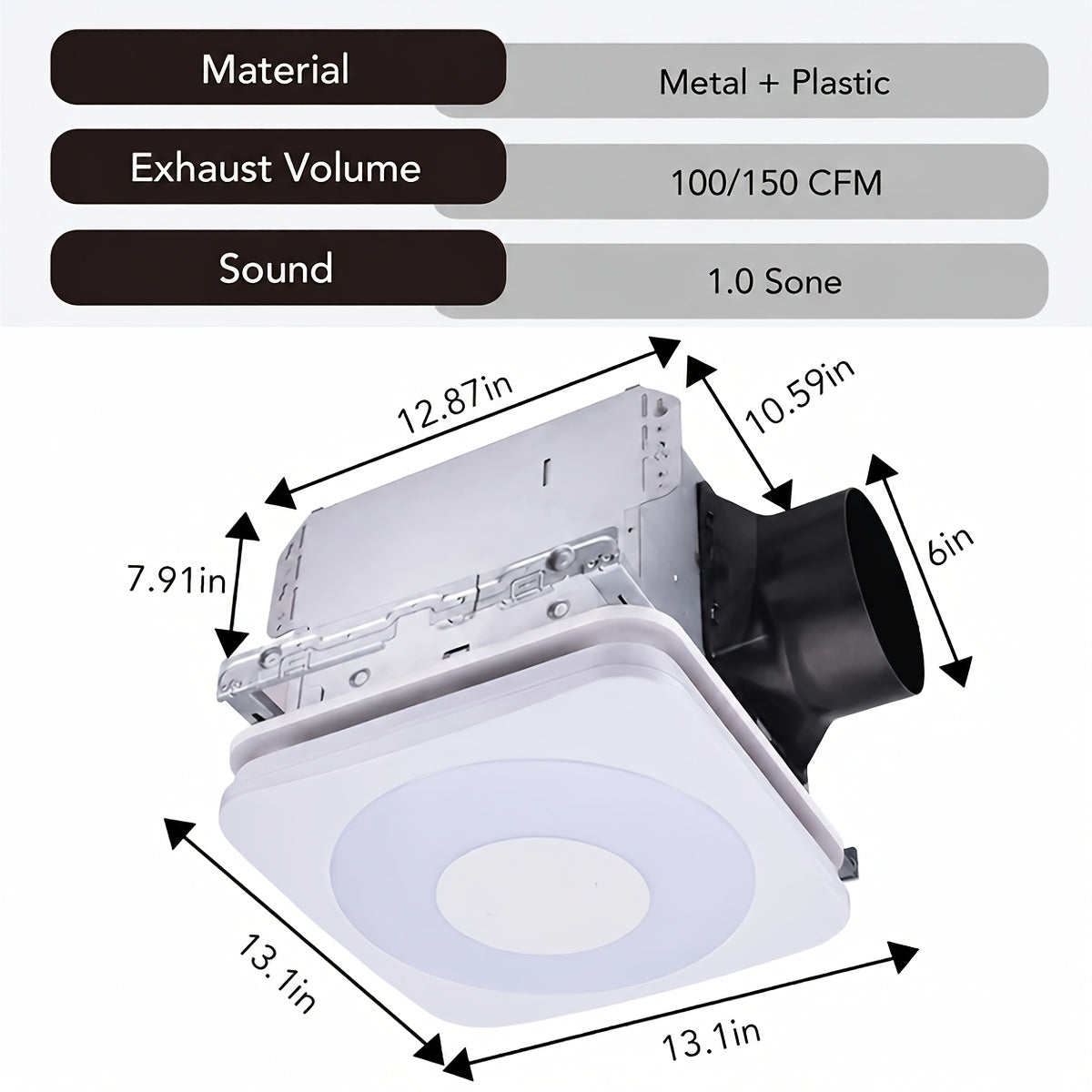 [3-in-1 Bluetooth Fan] SYVIO Bathroom Exhaust Fan with Bluetooth Speaker, 3-in-1, (100/150 CFM | 1.0 Sone Ultra-quiet)Dual Wind Speed, 30W High-efficiency Ventilation, Integrated 1300lm RGB Three-color Temperature LED Night Lighting (2700K/4000K/6500K) Mu