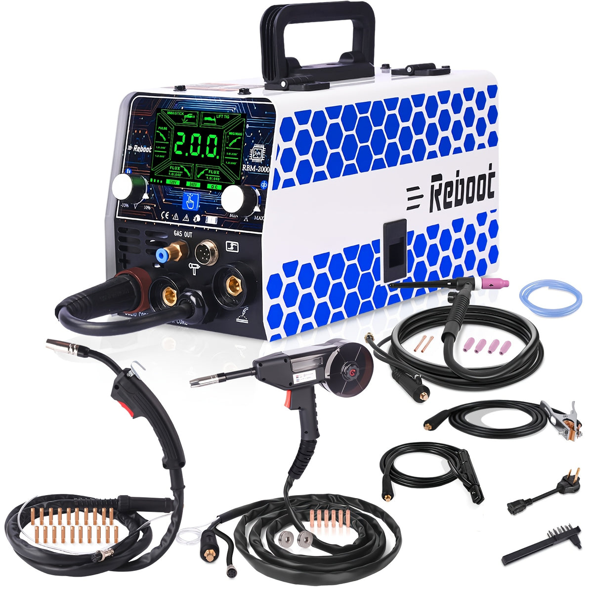 Reboot RBM2000 5-in-1 Welder 120V/240V with Spool Gun - 2026 Upgrade Complete Kit for Aluminum Welding, Steel, Metal Finishing, MIG, Lift TIG, Stick Welding Machine