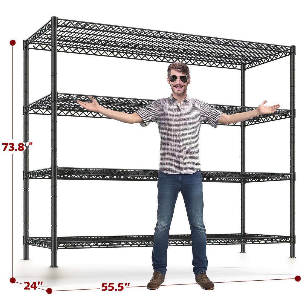 Storage Shelves 75.6" H Wire Shelving Unit with Wheels 2399LBS Heavy Duty Metal Shelves for Storage Adjustable Garage Storage Rack Pantry Shelf Commercial Shelving, 75.6" H X 55.5''W X 24" D Storage and Organization