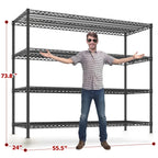 Storage Shelves 75.6" H Wire Shelving Unit with Wheels 2399LBS Heavy Duty Metal Shelves for Storage Adjustable Garage Storage Rack Pantry Shelf Commercial Shelving, 75.6" H X 55.5''W X 24" D Storage and Organization