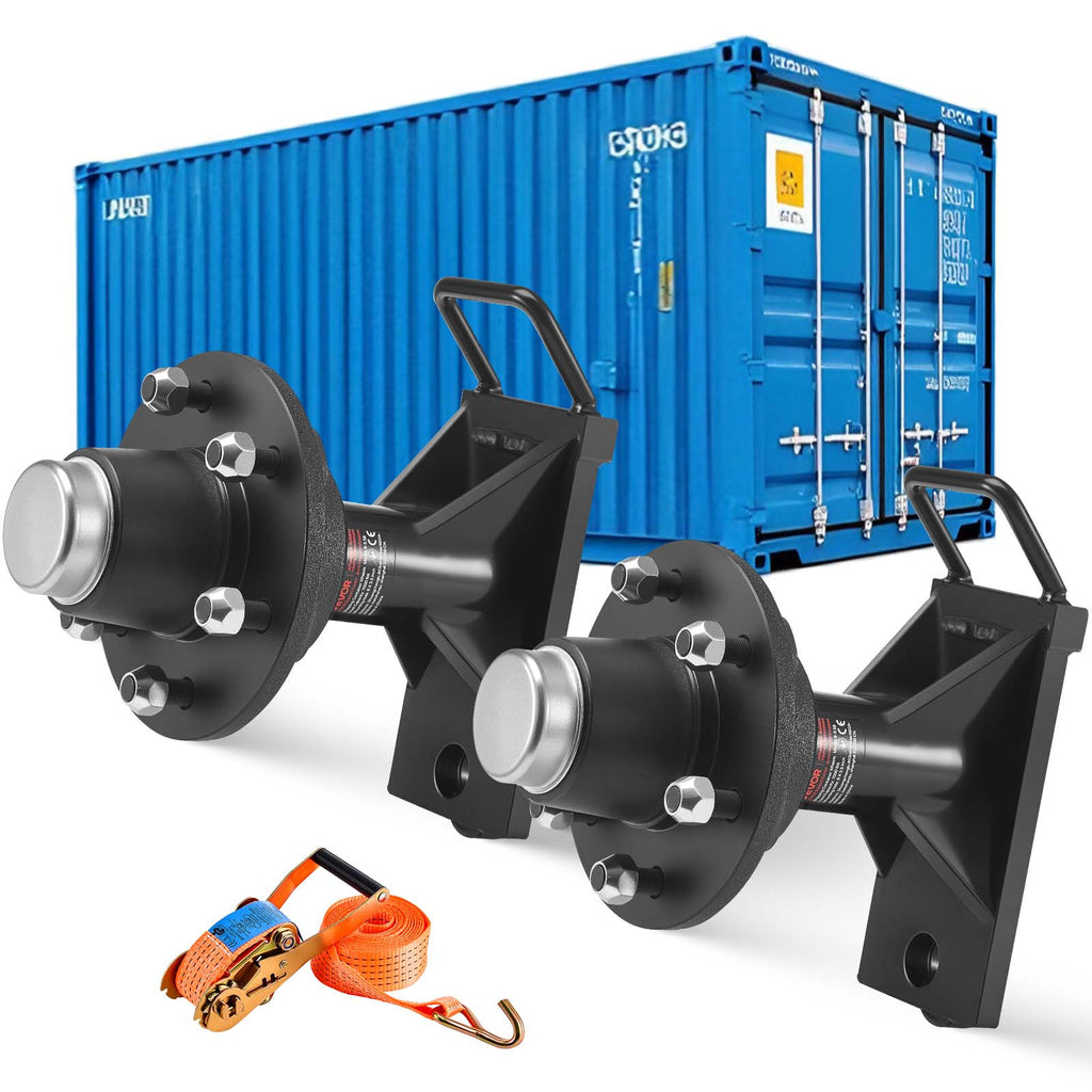VEVOR Shipping Container Wheels 6-Lug / 8-Lug Wheels Kit, Heavy Duty Shipping Container Axle with Ratchet Tie Down-Moves 20 ft - 40 ft, Secure Transport for Dock, Warehouse, Construction Site, Black
