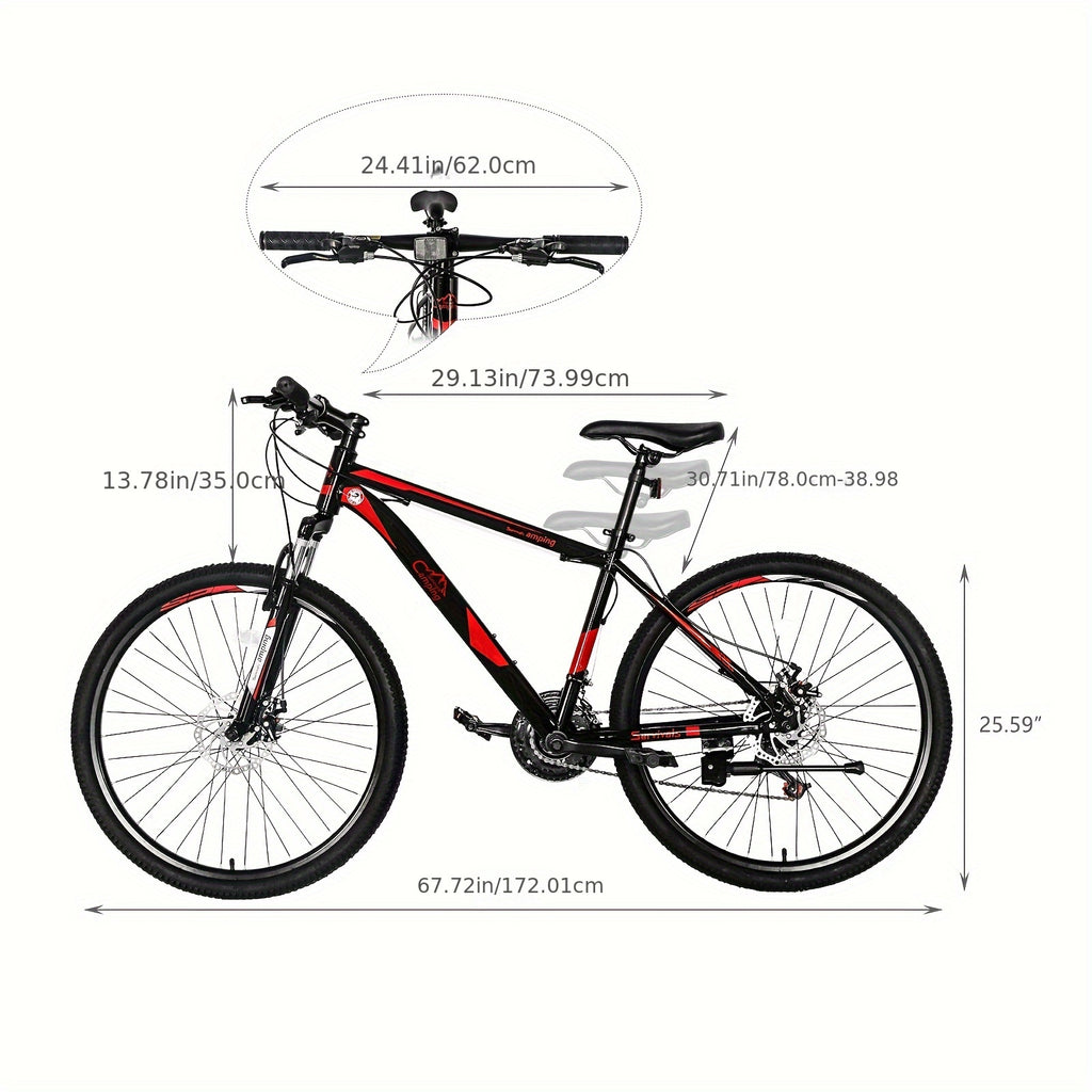 26-Inch 21-Speed Red & Black Mountain Bike - Double-Disc Brakes, Shock-Absorbing Fork - Ideal for Off-Road Adventures