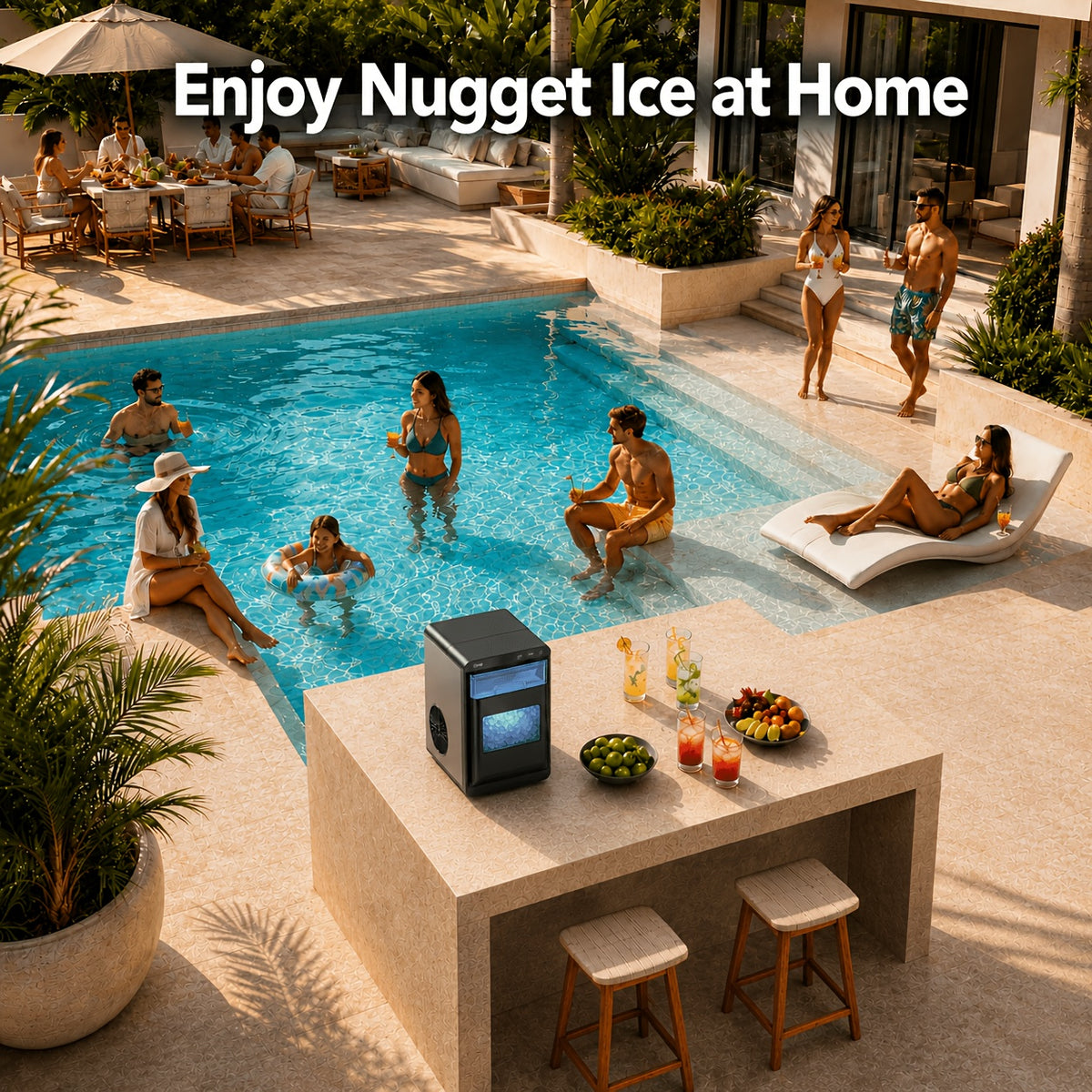 Countertop Nugget Ice Maker, Qunler 44 Lbs/day Stainless Steel Self-Cleaning Chewable Pellet Ice Machine with Independent Water Tank, Ice Scoop & Ice Basket for RV Trips, Camping, Beach Houses, Cabins & Patio Drinks
