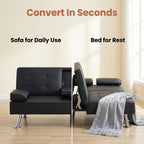 67" Convertible Futon Sofa Bed, 2 Thickness Seat Cushion, Adjustable Folding Couch with Detachable Armrest & Cup Holders, Heavy Duty 700 LBS Metal Frame, Multifunctional Sleeper Sofa for Living Room Bedroom Apartment Dorm