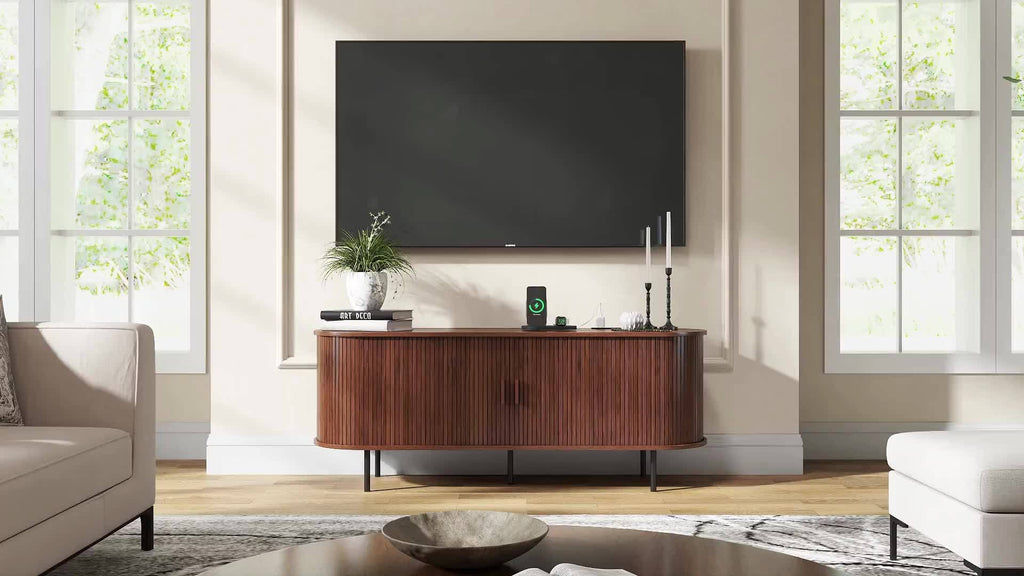 PAZCASA Wide Large TV Stand, Available in 86-inch/70.8-inch/55-inch Sizes, with Power Outlets, Suitable for 90-inch TVs. Sturdy and Durable Entertainment Center Featuring Adjustable Shelves, Sliding Doors, and Ample Storage Space. Modern Media