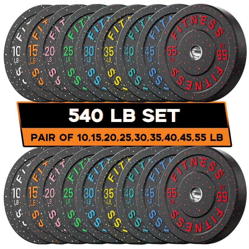 45-650Lbs High Bounce Bumper Plates, 2 Inch Colored Fleck Rubber Weight Plates For Heavy Lifters, Powerlifting, CrossFit, Deadlift, Squat, Home Gym, Strength Workout, For Men, Women, Big Weight Enthusiasts