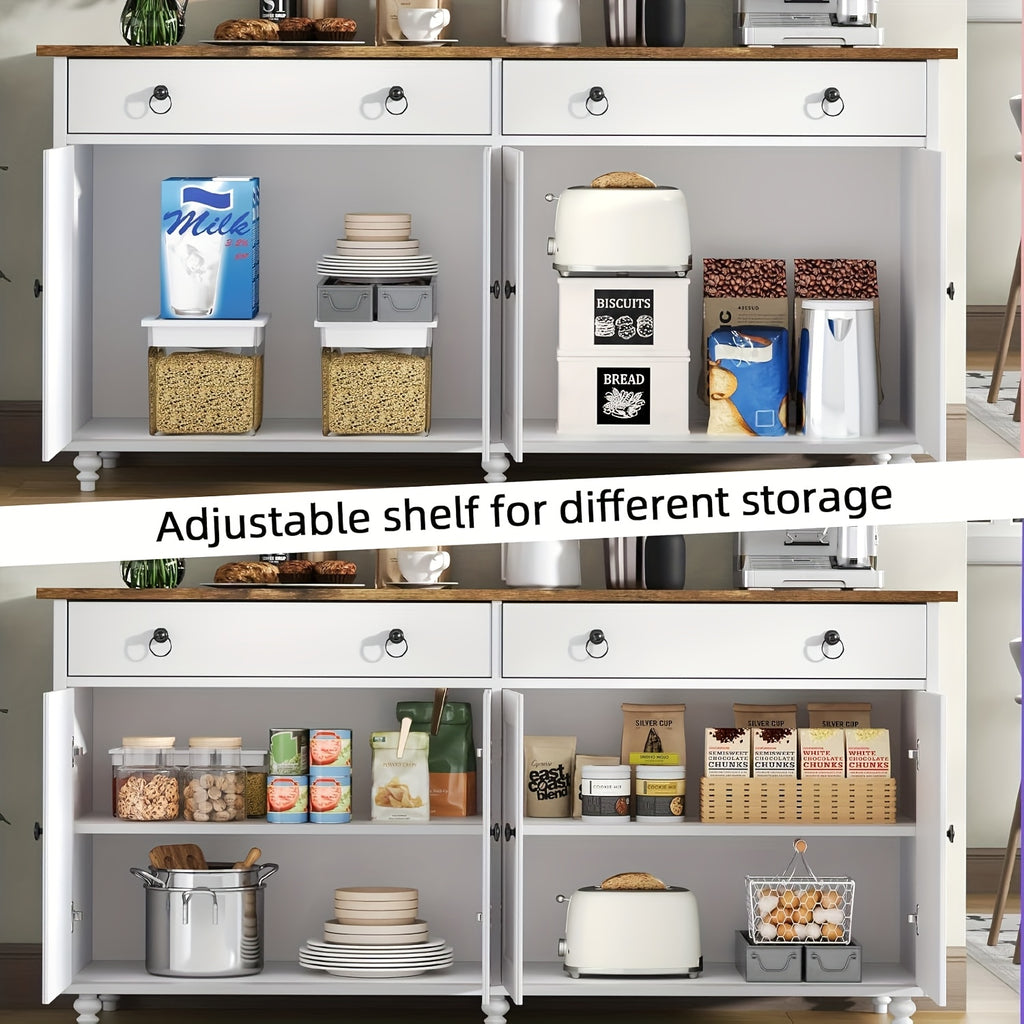 55-Inch Sideboard Buffet Unit, Mid-Century Kitchen Storage Cabinet Featuring 2 Drawers And 4 Doors, Coffee Bar Storage Cabinet