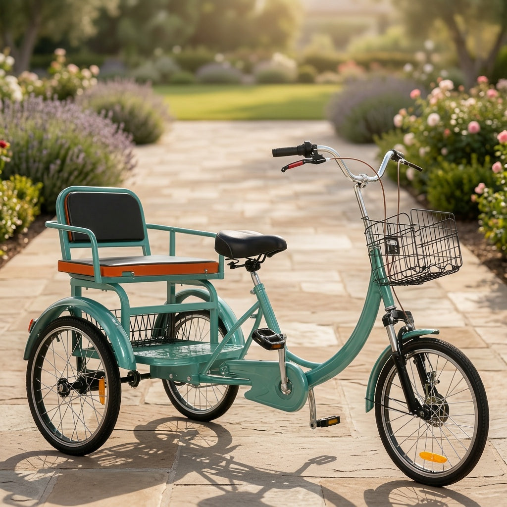 Adult Tricycle 20-Inch Cruiser Bike, Low-Step Design with Adjustable Seat and Front/Rear Baskets