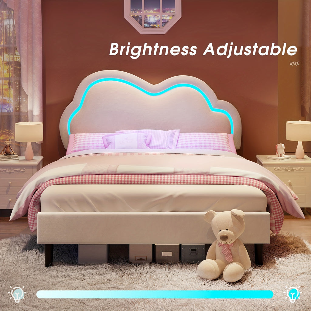 LUXOAK LED Velvet Platform Bed Featuring an Adjustable Cloud Headboard - No Box Spring Needed, Easy Assembly