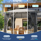 8'x8'Heavy-Duty Aluminium Alloy Outdoor Gazebo With Double Roof Canopy - All-Weather Pergola Mosquito Netting, Suitable For Terraces, Backyards, Or Gardens (grey)