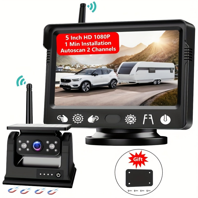 Magnetic Wireless Backup Cam With A 5-inch Monitor, A Reversing Cam That Can Be Installed In Just One Minute, 1080P Rearview Cam, 150° Wide-angle, Rechargeable Battery, 2.4Hz Signal, Night Vision, Suitable For Trucks, Trailers, RVs, Campers