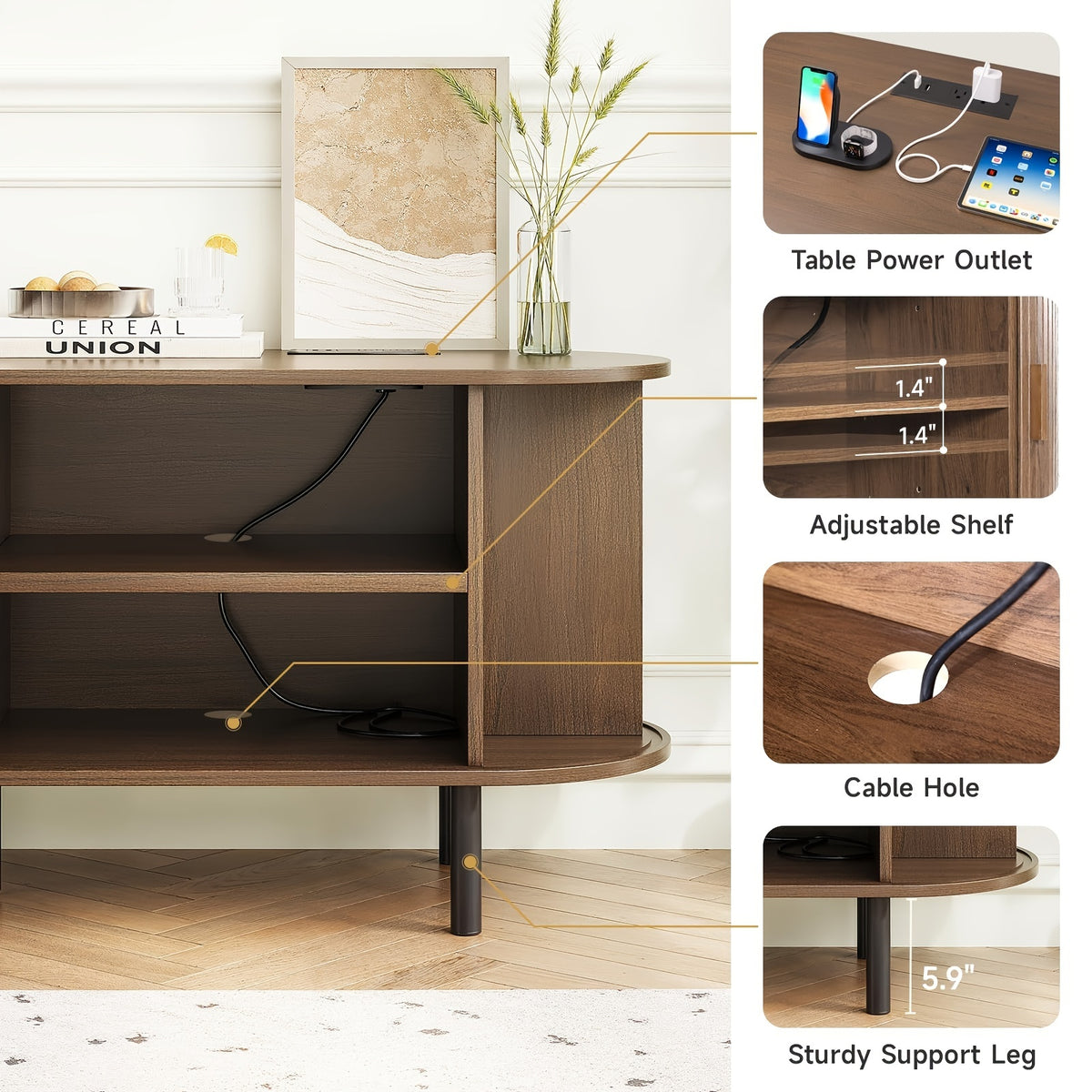 PAZCASA 70.8 Inch/55 Inch TV Stand with Power Outlet for Tvs Up to 75 Inches, Entertainment Center with Storage And Adjustable Shelves, Modern Media Console with Sliding Doors for Living Room, Walnut/Black/Oak