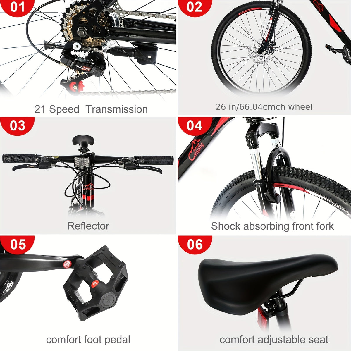 26-Inch 21-Speed Red & Black Mountain Bike - Double-Disc Brakes, Shock-Absorbing Fork - Ideal for Off-Road Adventures