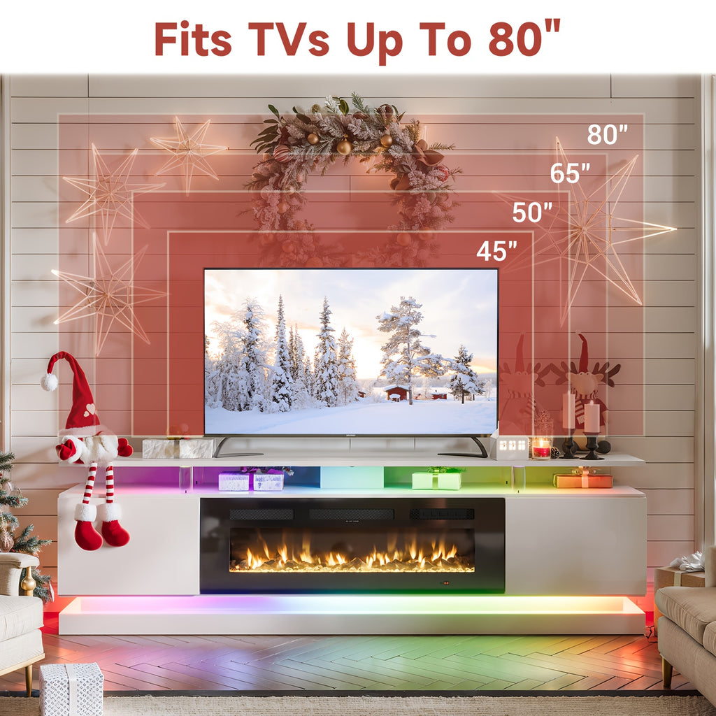 Fireplace Tv Stand with 36 Inch Fireplace, 70"/80" Modern Entertainment Center with LED Lights, Entertainment Center And Storage for Living Room